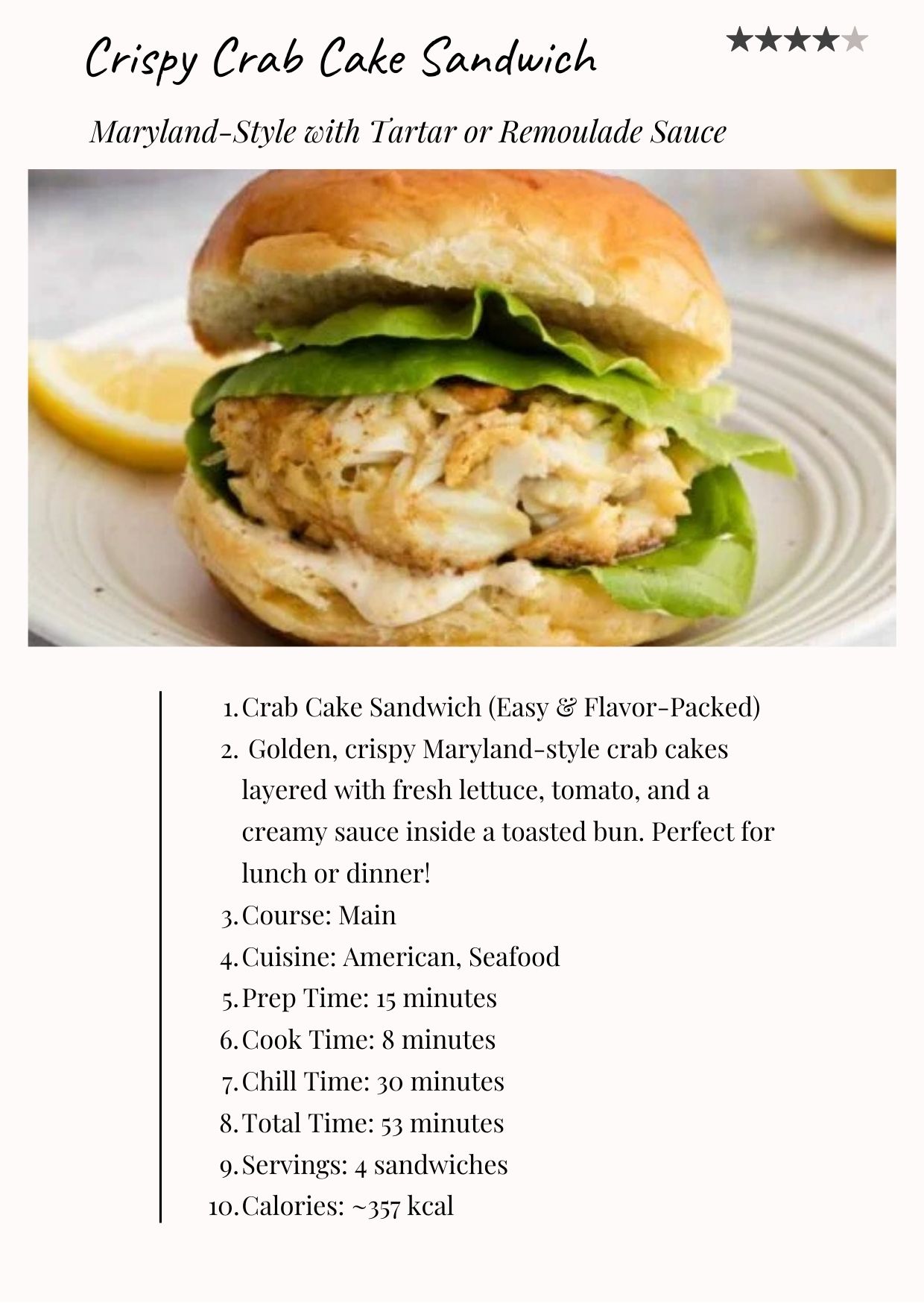 Crab Cake Sandwich Recipe Card